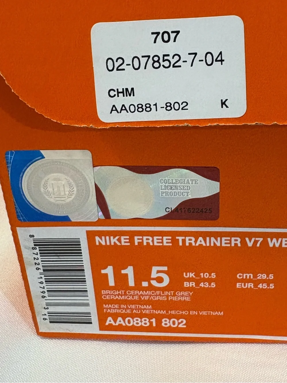 Nike Free Trainer V7 Week Zero Tennessee Vols men SZ‎ 11.5 sneakers orange white